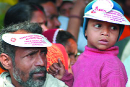 Children take part in a Child Rights Rally at Jantar Mantar in the Capital on Thursday.