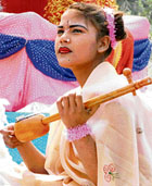 A girl is dressed as Meera during a shobha yatra taken out in Karnal on Thursday.