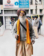 108-year-old Sohan Singh of Lakhowal village waits outside SSP office in Ludhiana