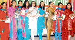 Students of Spring Dale School during a farewell function in Ludhiana on Friday. 