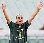 Australias Stuart Clark appeals successfully for the wicket of Sri Lankas Dilruwan Perera during their tri-series one-dayer in Melbourne on Friday.