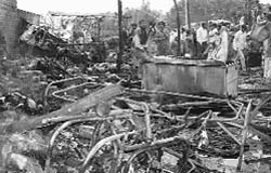 Remains of the jhuggis that caught fire in Matour village near Mohali