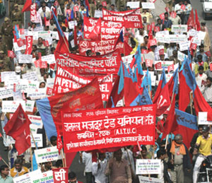 CPI activists demonstrate against hike in petrol and diesel prices at Bahadurshah Zafar Marg in the Capital on Saturday. 