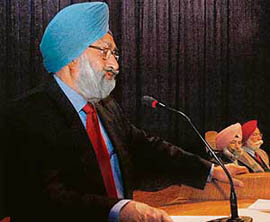 Justice S.S. Sodhi addresses a gathering at a panel discussion on Impact of 1984 carnage on Punjab in Chandigarh on Saturday.