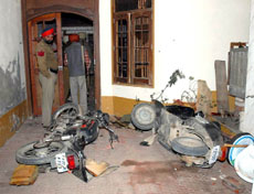 The ransacked house of the man allegedly involved in rape of a minor girl at Goniana in Bathinda district on Sunday. 
