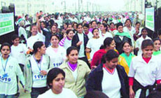 Students participate in the CT half marathon in Jalandhar on Sunday.