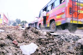 Traffic flow gets affected with the construction work going on at the roadsides in Jammu