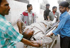 An injured being shifted to hospital in Ludhiana on Sunday.