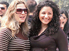 Two members of an international art group at the Circut House in Ludhiana on Sunday.