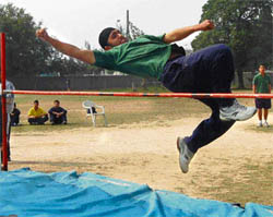 A player in action during the 29th Annual Athletics Meet in Chandigarh, on Monday.