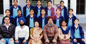 Volleyball team (women) of Government College, Karamsar, after being felicitated on the college premises. 