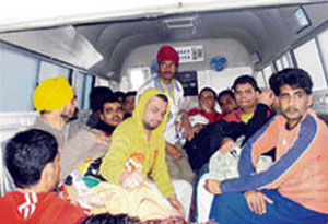 Addicts who were rescued at Gaunsabad village on Monday.