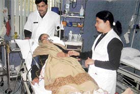 A heart attack patient being treated at the Command Hospital, Chandimandir.
