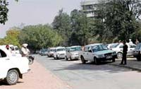 Traffic chaos outside the Punjab Police headquarters in Sector 9