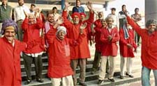 Coolies at the Chandigarh railway station in a jubilant mood on Tuesday.