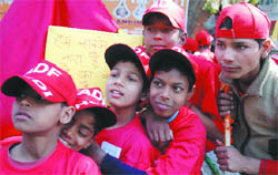 Children rag pickers demand basic rights like  right to education, before submitting a memorandum to Delhi Chief Minister Sheila Dikshit, at Jantar Mantar in the Capital