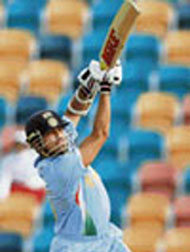 Sachin Tendulkar lofts a ball to the boundary in Hobart on  Tuesday.