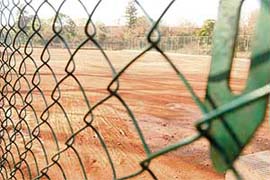 A view of the incomplete tennis court at the Sports Complex, Sector 42, in Chandigarh