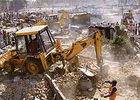 A view of a demolition drive at Madrasi Colony in Sector 26, Chandigarh