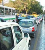 A heavy traffic jam at Ashok Road due to the SAD Badal rally in the Capital on Wednesday