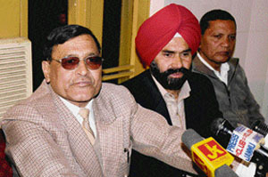 Members of the Teachers Joint Action Committee addressing a press conference in Jammu on Wednesday. 