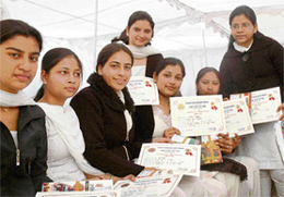 The meritorious students of KCW show their certificates during the annual prize distribution function in Ludhiana on Wednesday.