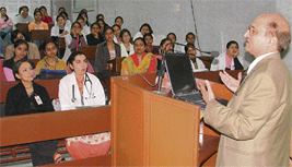 Dr Virinder K. Bhardwaj, a urologist from the USA, delivers a lecture in Ludhiana on Wednesday.