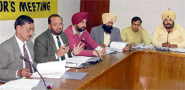 Housefed chairman K.K. Bawa addressing the general body meeting attended by representatives from 300 house building societies in Ludhiana on Wednesday.