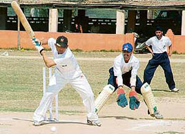 Players during a cricket match for blind in action at SD College in Ambala on Thursday. 