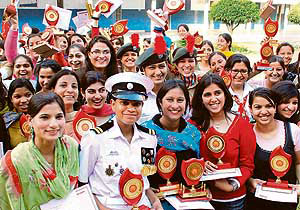 Students at the prize distribution function in MCM DAV College, Sector 36, Chandigarh, on Thursday.