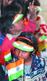 Children participate in the SC/ST Budget Hissedari Andolan at Jantar Mantar in the Capital on Friday.
