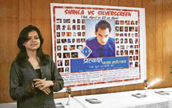 One of the team members of Sunjay Sagar Art Emporium addresses mediapersons at a press conference in Shimla