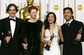 British actor Daniel Day-Lewis, British actress Tilda Swinton, French actress Marion Cotillard and Spanish actor Javier Bardem.