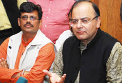 Arun Jaitley, BJP general secretary, addressing media persons in Bathinda