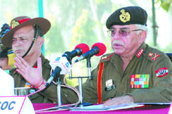 Lt Gen SS Kumar, GOC, Vajra Corps, addresses mediapersons in Jalandhar cantonment