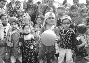 Children participate in a baby show held at Golden Bells School in Mohali on Sunday.