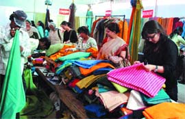 Andhra fabrics on sale at the Blind Relief Association, organised by Dastkar Andhra Marketing Association in the Capital on Sunday.