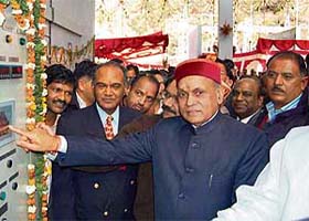 Chief Minister Prem Kumar Dhumal inaugurates the 16-MW Patikari power project at Gudah in Mandi district on Sunday