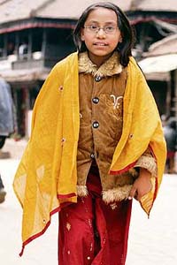 Sajani Shakya (11), the controversial young Nepali girl worshipped by many Buddhists and Hindus as a Kumari, or living goddess, walks in her home city of Bhaktapur in Kathmandu