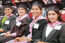 Students line up for their turn during the convocation and prize distribution of Multani Mal Modi College in Patiala