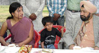 Anju talks to mediapersons at the PWD Rest House at Sangrur on Monday. Also seen in the picture are her son Manraj and LBP chief Balwant Singh Ramoowalia.