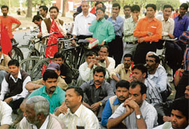 Members of the UT Safai Karamchari Union and employees of GMCH, Sector 32, stage a protest near the Sector-34 gurdwara.