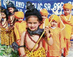 A child dressed as Lord Shiva during a drama at Greenland Senior Secondary School on the Indri road in Karnal, ahead of the Mahashivratri festival