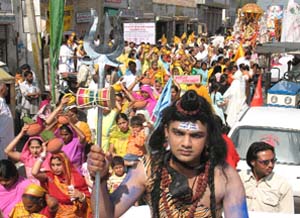 A procession being taken out on Wednesday in Bathinda on the eve of Mahashivratri. 