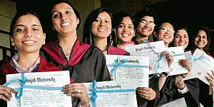 Girls in a jubilant mood on receiving degrees at their annual convocation function at Government College for Girls, Sector 42, Chandigarh, on Wednesday.