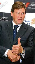 Martin Whitaker, CEO, Bahrain International Circuit, gestures during the Gulf Air Grand Prix 2008 Roadshow in New Delhi on Thursday.