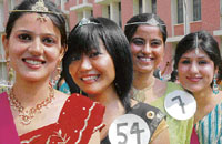 (From left) Vidushi (Miss GGSCW), Rosella (First runner-up), Richa (Second runner-up) and Gurjit Kaur (Miss Charming) at their farewell function at Guru Gobind Singh College for Women in Sector 26, Chandigarh, on Friday.