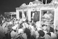 The Jagriti Yatra being welcomed by devotees in Patiala.