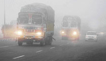 The GT Road in Karnal on which traffic was adversely affected due to fog on Friday morning.