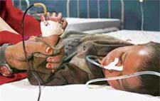 A child injured in a grenade attack being treated at the Government Medical College in Jammu on Friday. 